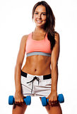 young pretty slim woman with dumbbell isolated