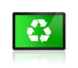 Digital tablet PC with a recycling symbol on screen. environment