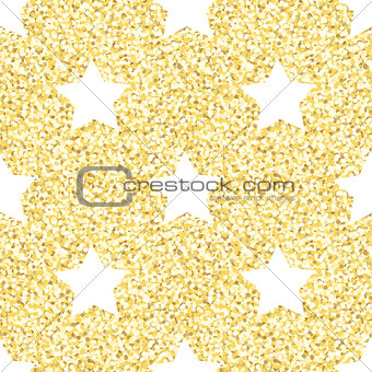 New Year seamless gometric pattern with golden glitter textured stars