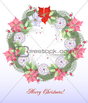 Christmas Wreath with Balls and Pink Poinsettia