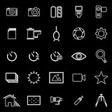 Camera line icons on black background