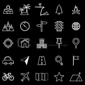 Location line icons on black background