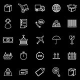 Logistics line icons on black background