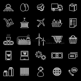 Supply chain line icons on black background