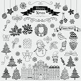 Set of Hand Drawn Artistic Christmas Doodle Icons.