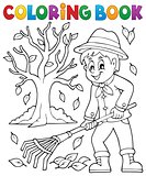 Coloring book gardener and tree