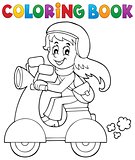 Coloring book girl on motor scooter