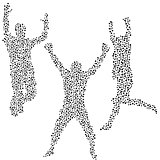 Dots silhouettes of men jumping