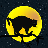 Tree branch with a cat in the moon background