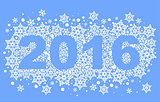2016 background of snowflakes. Number text of symbol year 2016