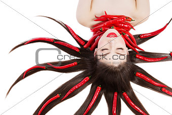 Girl with chili peppers