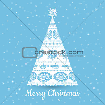 Christmas Greeting Card. Vector illustration.Snowflake Christmas Tree Design