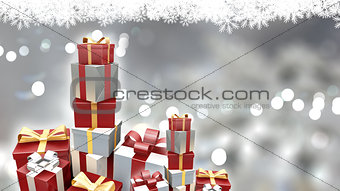 Christmas gifts on bokeh lights background