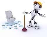 Robot robot plumber fixing a leak