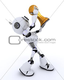 Robot lifting football trophy