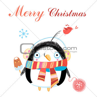 New year greeting card with penguin