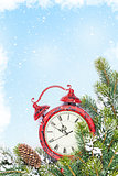 Christmas background with clock and branch