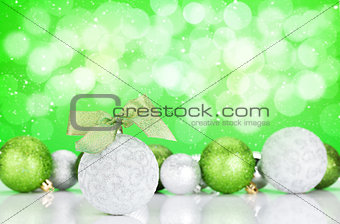 Christmas background with baubles and bokeh