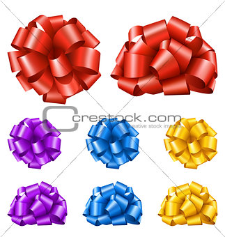 Set Collection of Colorful Festive Ribbon Bows Isolated on White