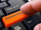 Outsourcing Concept. Person Click Keyboard Button.