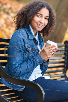 Mixed Race African American Teenager Woman Drinking Coffee