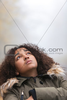 Mixed Race African American Girl Young Woman Looking Up