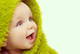 Happy Baby In Green Blanket