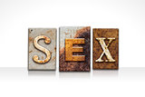 Sex Letterpress Concept Isolated on White