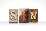 Sin Letterpress Concept Isolated on White