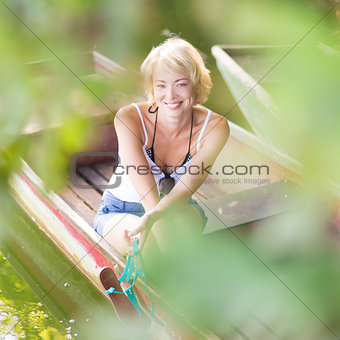 Woman enjoing the sunny summer day,