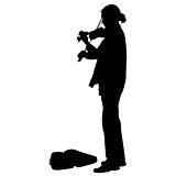 Silhouette street violinist on white background. Vector illustra