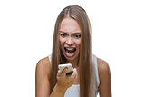 Angry woman talking on phone