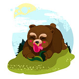 Happy Teddy Bear smelling a flower