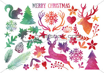 Watercolor Christmas, vector set