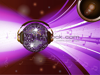 Pink disco ball with headphone and speaker 