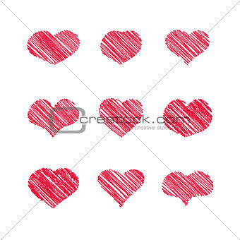 Abstract white heart shapes set