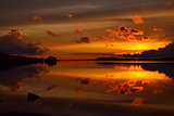 Fiery sunset. Lake Pongola, Northern Karelia, Russia