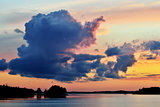 Romantic twilight on lake Pongoma. Karelia, Russia