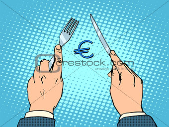European Euro knife and fork financial concept
