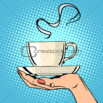 Hot coffee cup woman hand
