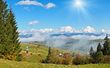 Beautiful country morning in Carpathian mountains