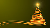 Christmas Tree From Gold Tapes Over Green Background