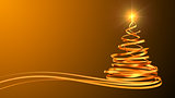 Christmas Tree From Gold Tapes Over Yellow Background