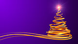 Christmas Tree From Gold Tapes Over Purple Background