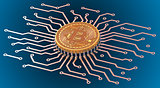 Bitcoin Circuit Over Blue Background