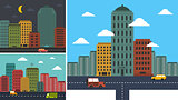 Set cityscapes in any background in flat style