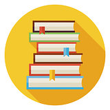 Flat Books with Bookmarks Circle Icon with Long Shadow
