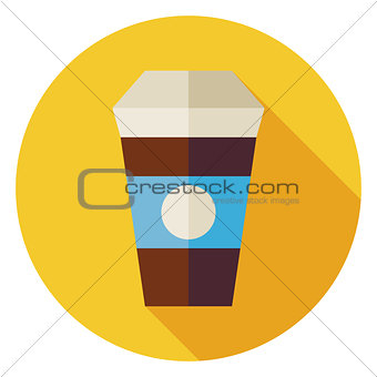 Flat Hot Drink Coffee Cup Circle Icon with Long Shadow