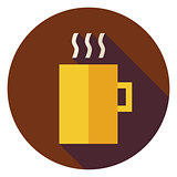 Flat Hot Drink Cup Circle Icon with Long Shadow