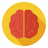 Flat Knowledge and Wisdom Brain Circle Icon with Long Shadow